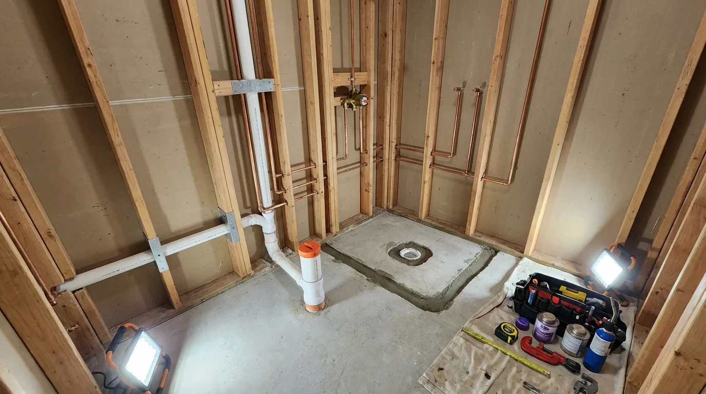 Bathroom rough-in plumbing during remodel by Johns Plumbing LLC in Kuna