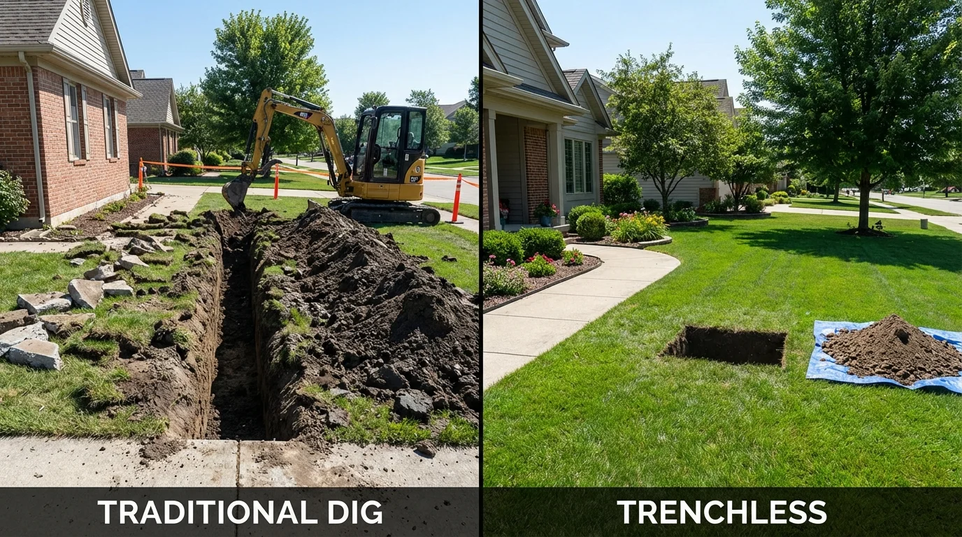 Trenchless sewer repair with minimal yard damage versus traditional excavation in Kuna, ID